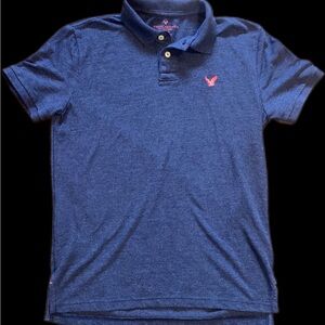 American Eagle Classic Fit Polo in Washed Navy and Pink Med